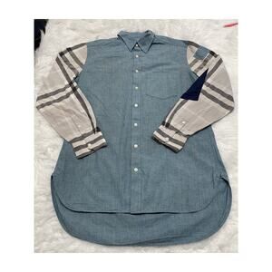 Burberry Brit Nova Check Plaid Chambray Shirt Sz M Denim Two Tone